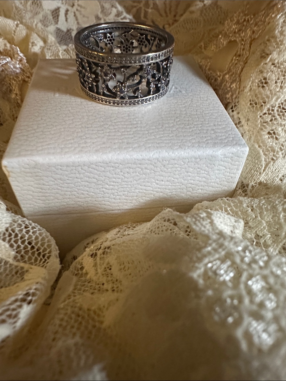 Pandora Intricate Silver Filigree Wide Band Ring